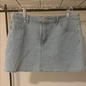 Floral Embroidered Denim Skirt